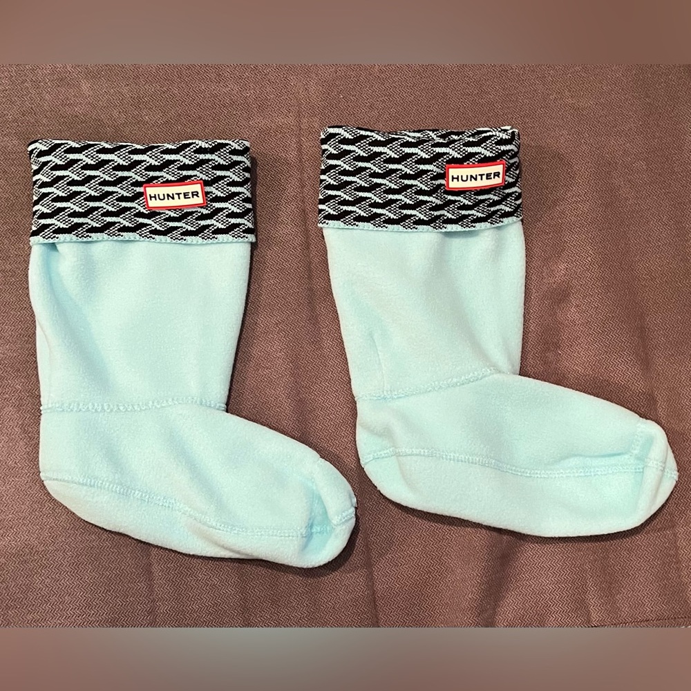 Hunter Short Boot Aqua Blue Fleece Welly Socks Womens Size ML (8-10)